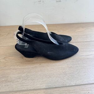 Eileen Fisher Gatwick Nubuck Black Slingback Block Heel Pumps Women’s Size 9.5